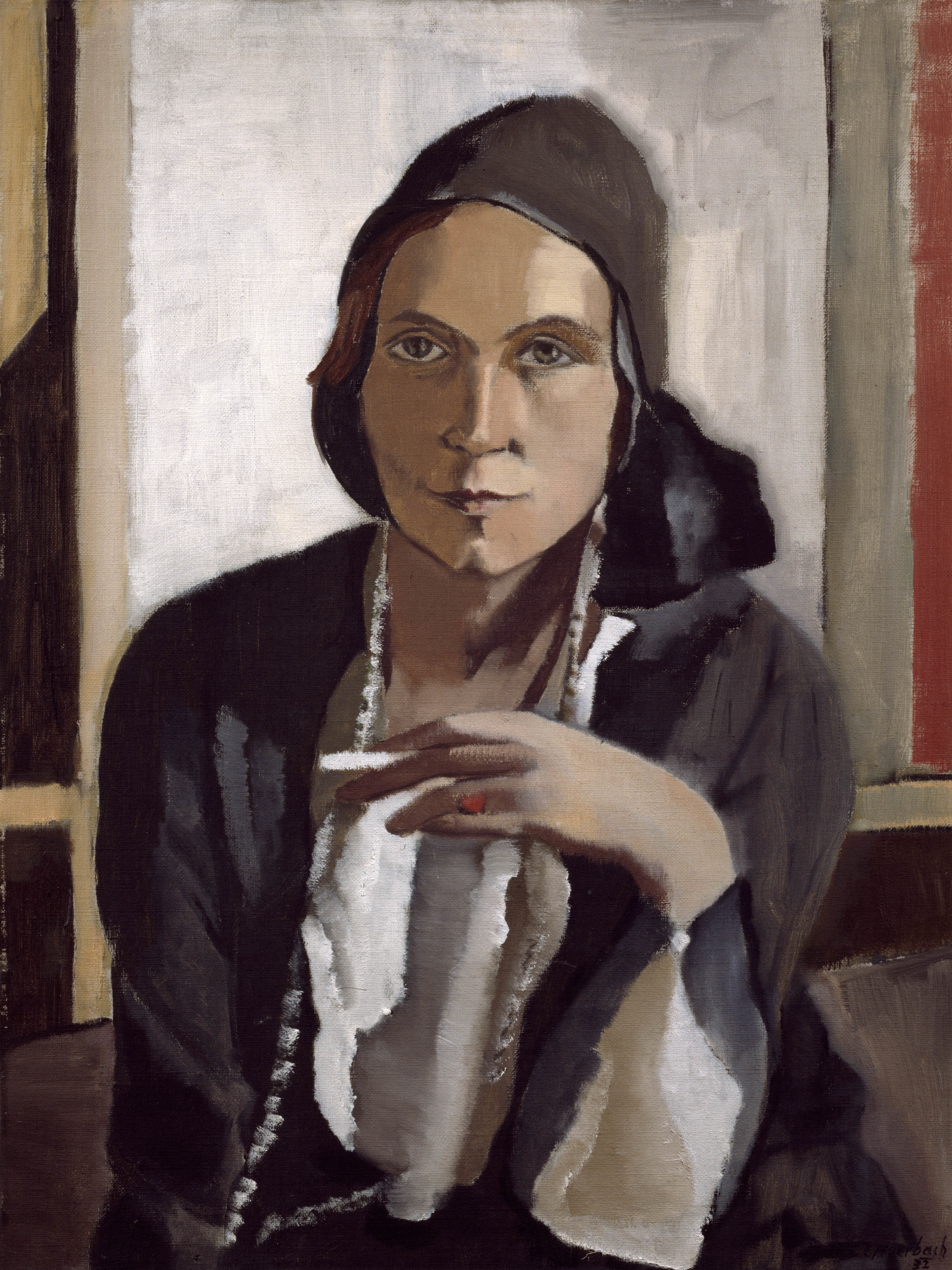 Erna Auerbach (1897–1975), Bildnis einer Frau in Schwarz (Selbstporträt), 1932, Öl auf Leinwand, 67 x 50 cm  , Credit: © Historisches Museum Frankfurt, Foto: Horst Ziegenfusz